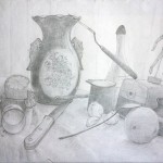 Graphite Objects Still Life 18 x 24 Graphite on Graphite Paper