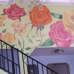 Rose Mural 108 x 360 Acrylic and House Paint on Wall Interior